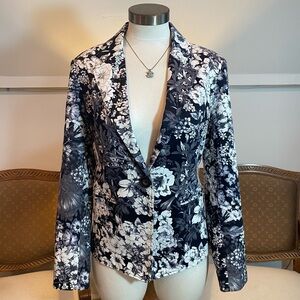 Chico's Black and White Floral Blazer Jacket Cotton Blend Women's Size M 1
